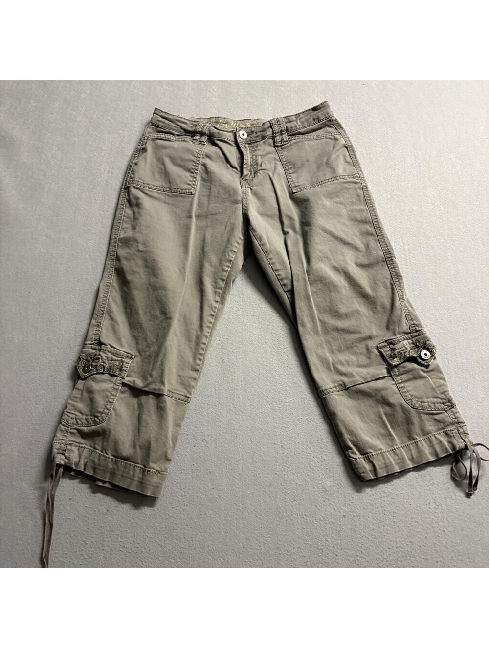 Ethyl Womens Cargo Capri Pants Size 6 Gray Cotton Blend Drawstring Hem Utility